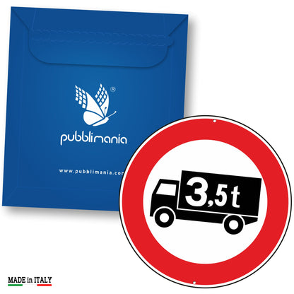 Pubblimania Cartello divieto di transito Autocarri 3,5 tonnellate Cartello in Alluminio composito