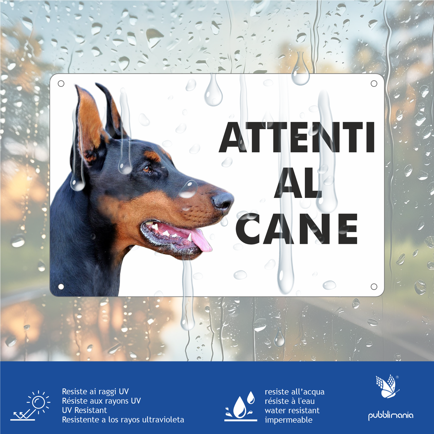 Pubblimania 3mm Aluminium-Warnschild „Vorsicht, Dobermann!“ für den Außenbereich