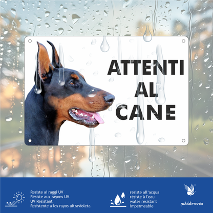 Pubblimania 3mm Aluminium-Warnschild „Vorsicht, Dobermann!“ für den Außenbereich