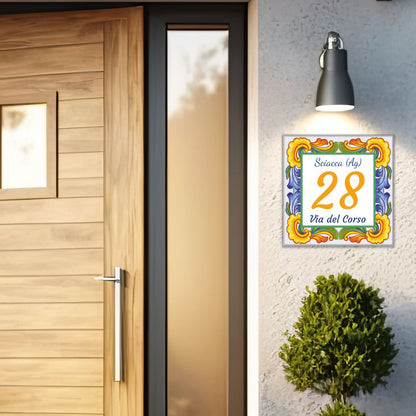 Pubblimania MATTONELLA NUMERO CIVICO, Maioliche Stile Caltagirone Stampa su Ceramica Cm 15x15