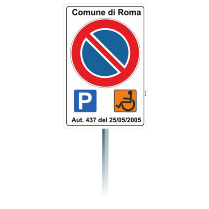 Pubblimania CARTELLO DISABILI CON PERSONALIZZAZIONE, per installazione a paletto. Completo di Staffe e Bulloni