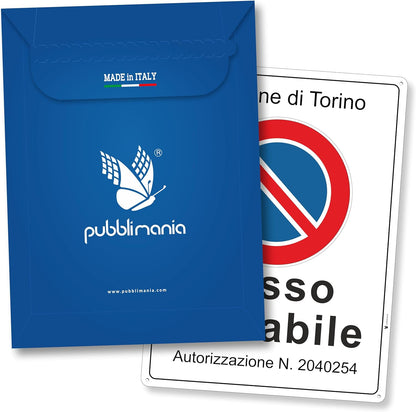 Pubblimania Cartello Passo Carrabile Personalizzato, con logo del Comune,  Misure Regolamentari a norma in Alluminio