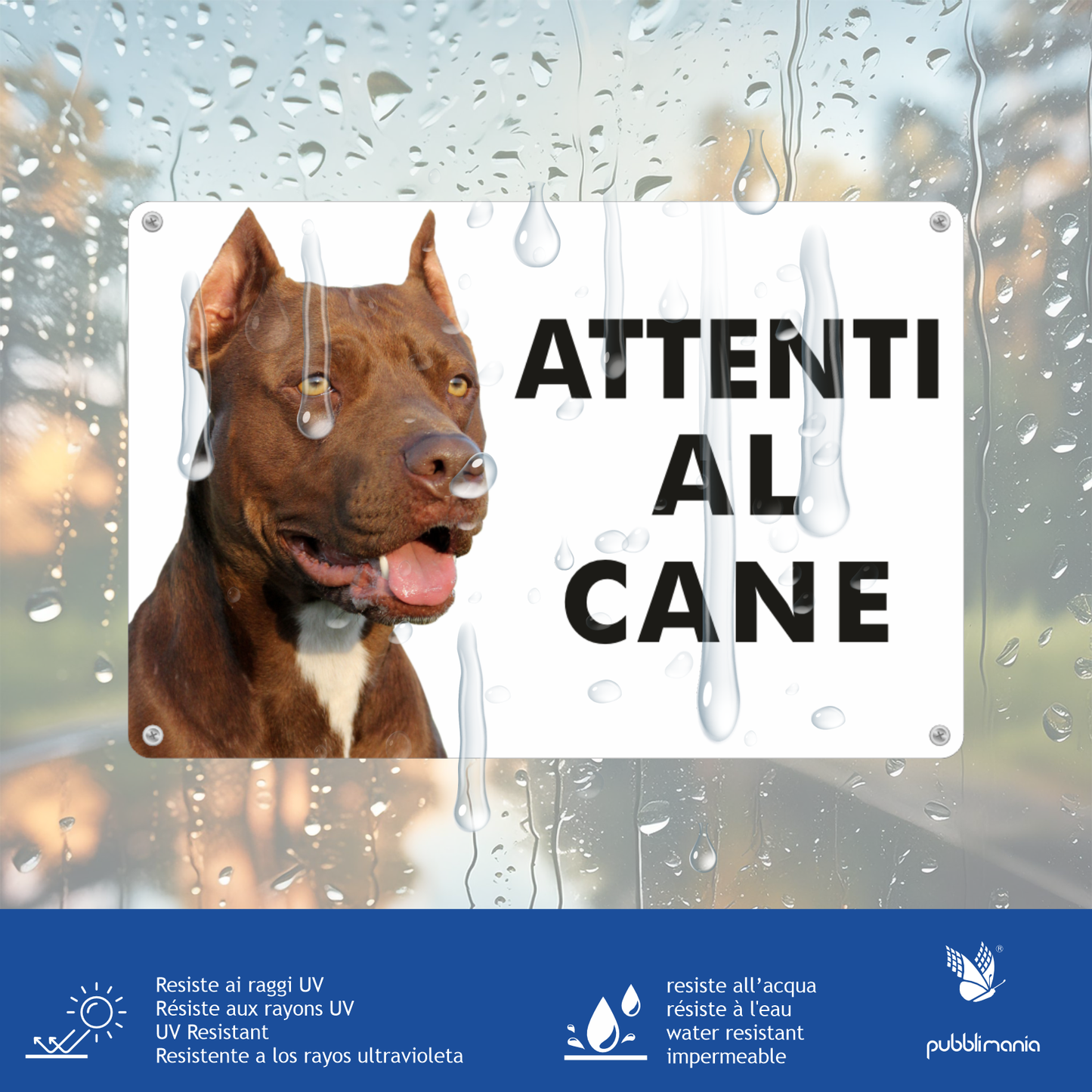 Pubblimania „Vorsicht vor Pitbull“-Schild aus 3 mm Aluminium für den Außenbereich