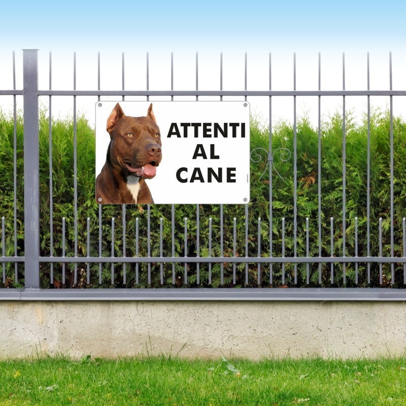 Pubblimania Cartello Attenti al Cane PITBULL in alluminio da 3 mm per esterno