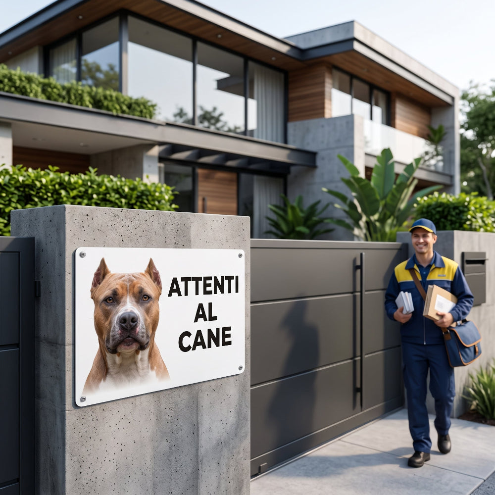 Pitbull cartello ATTENTI ALCANE pubblimania per cancello postino