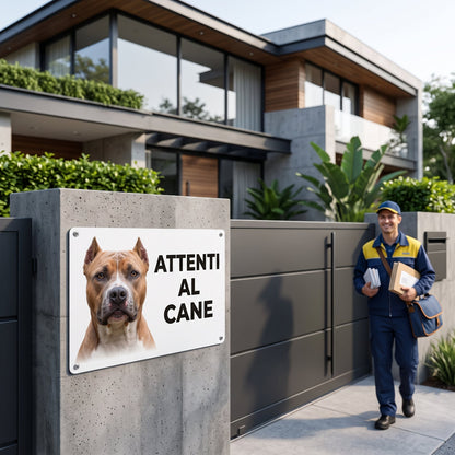 Pitbull cartello ATTENTI ALCANE pubblimania per cancello postino