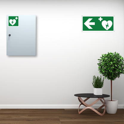 Pubblimania Cartello DEFIBRILLATORE DAE con freccia a sinistra in alluminio composito 3 mm di spessore (Cm 29x14,5)