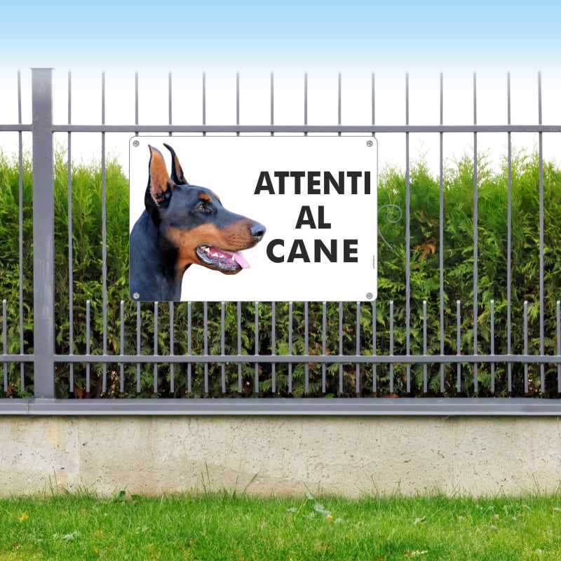 Pubblimania Cartello Attenti al Cane DOBERMANN in alluminio da 3 mm per esterno