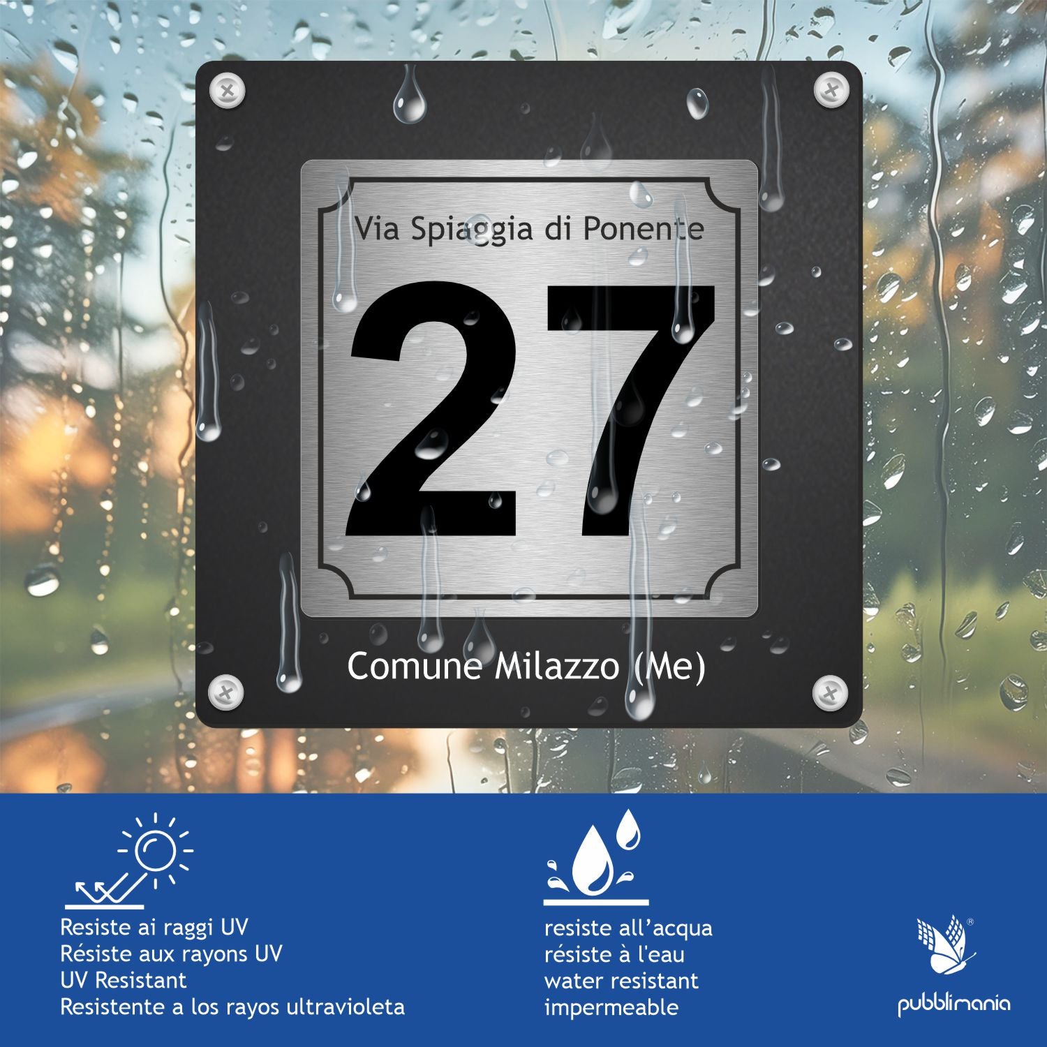 Pubblimania Numero Civico Personalizzato in Alluminio Antracite montagna - Made in Italy