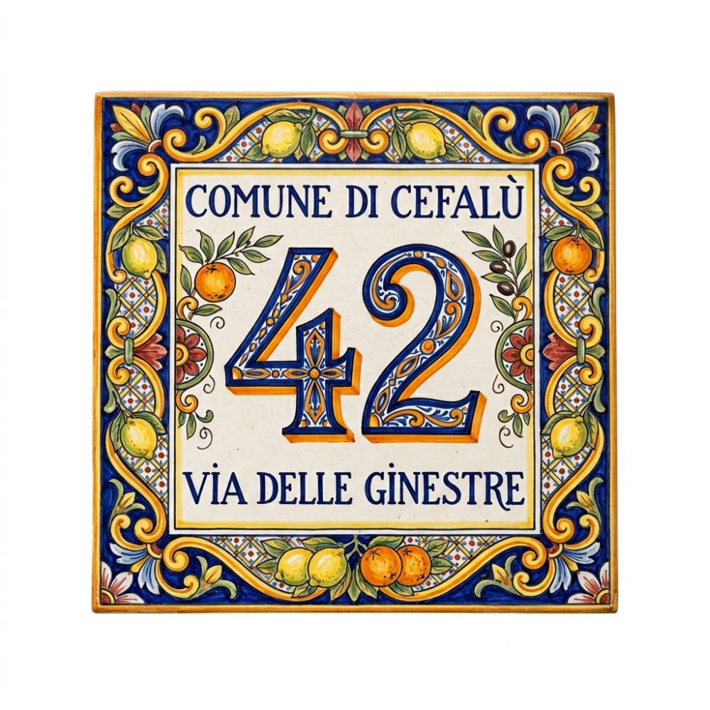 Mattonella di alluminio numero civico modello Cefalù maiolica siciliana