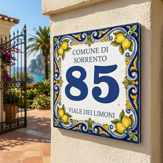 Pubblimania Numero civico stile positano con limoni mattonella retrò