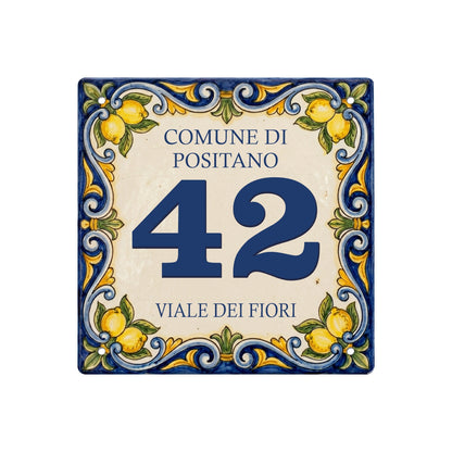 Pubblimania numero civico stile maiolica siciliana con limoni costiera amalfitana