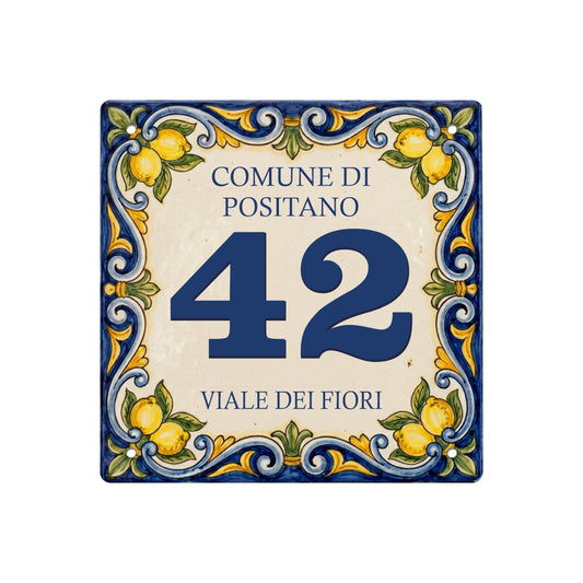 Pubblimania numero civico stile maiolica siciliana con limoni costiera amalfitana