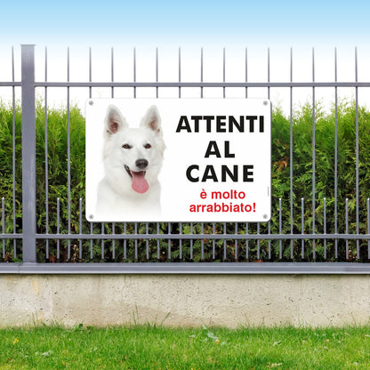 Pubblimania Cartello Attenti al Cane Pastore Svizzero in alluminio da 3 mm per esterno