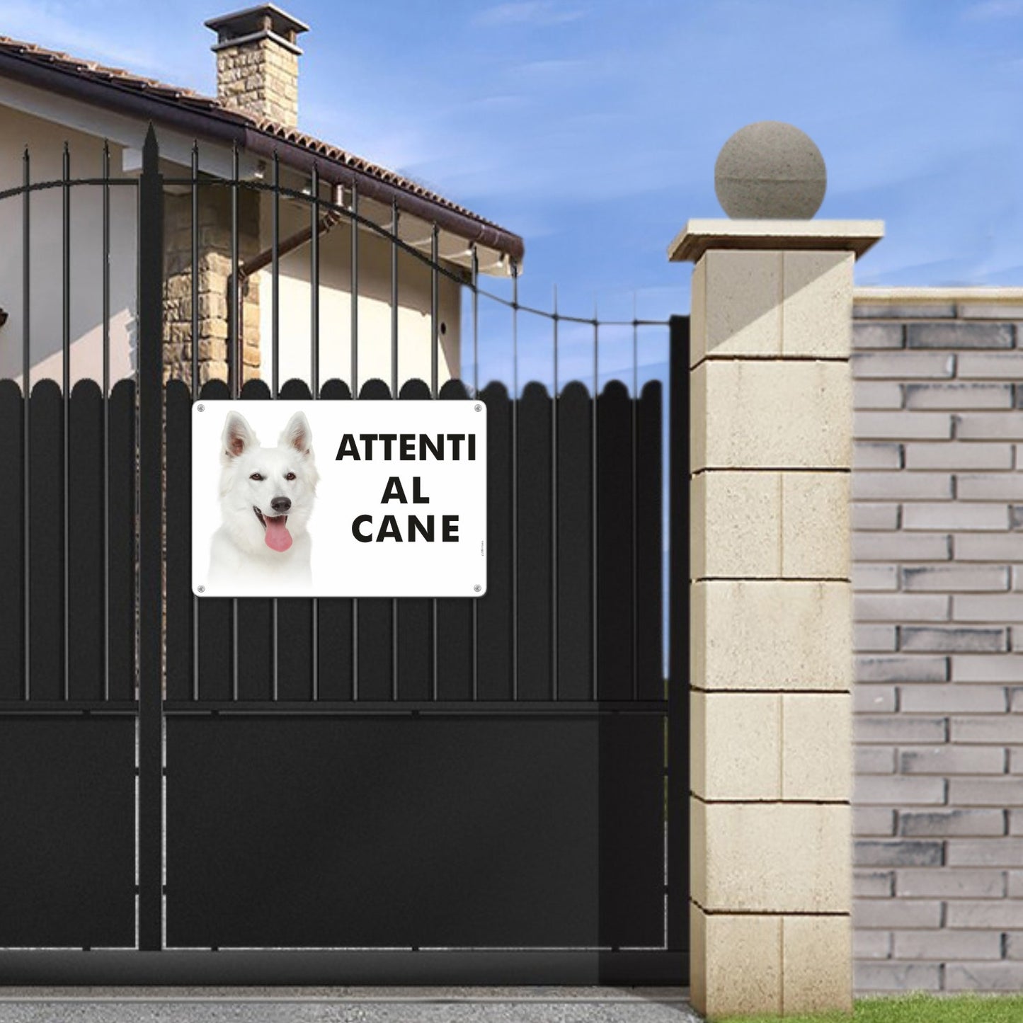 Pubblimania Cartello Attenti al Cane Pastore Svizzero in alluminio da 3 mm per esterno