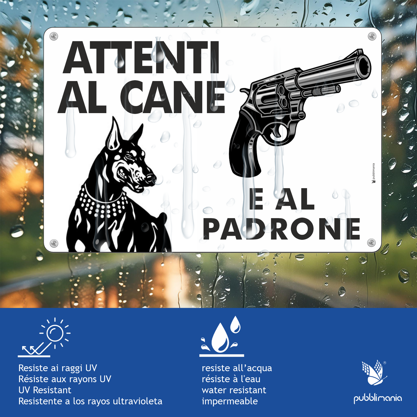 Pubblimania Cartello Attenti al Cane e al Padrone - Alluminio rinforzato 3mm per Esterno