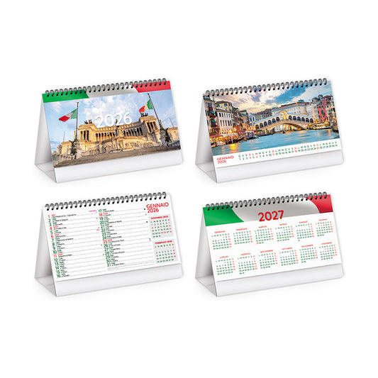 Pubblimania- Calendario da Tavolo 2026 città d'Italia con stampa fronte retro