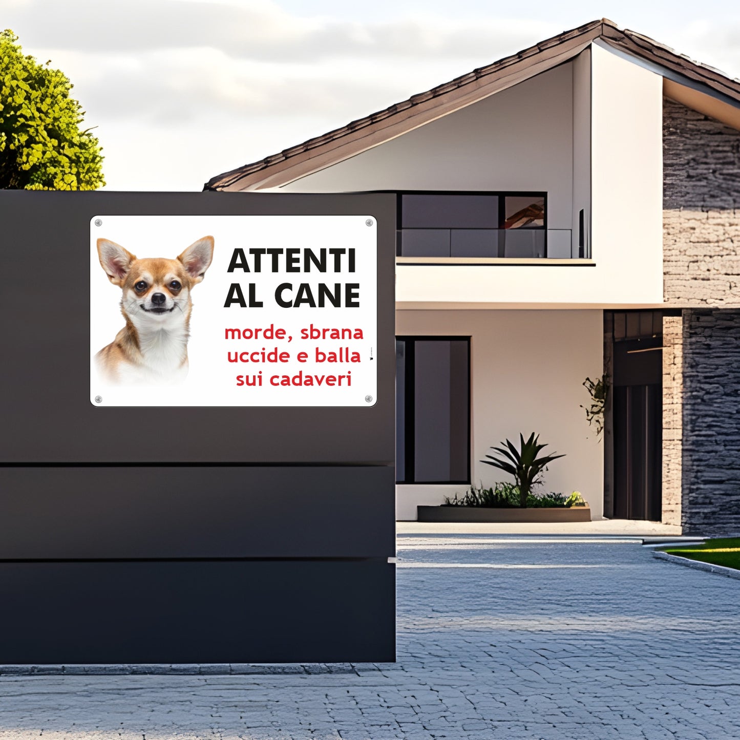 Pubblimania Cartello Attenti al Cane Chihuahua con personalizzazione  in alluminio per esterno