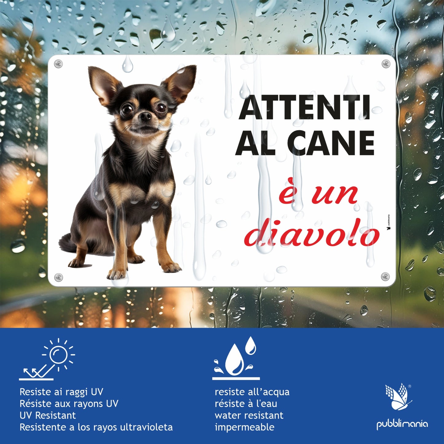 Pubblimania Cartello Attenti al Cane Chihuahua con personalizzazione  in alluminio per esterno
