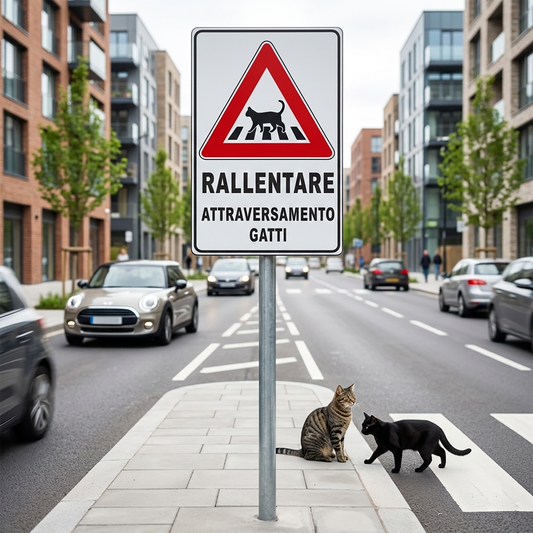 pubblimania cartello rallentare attraversamento gatti da paletto con staffe