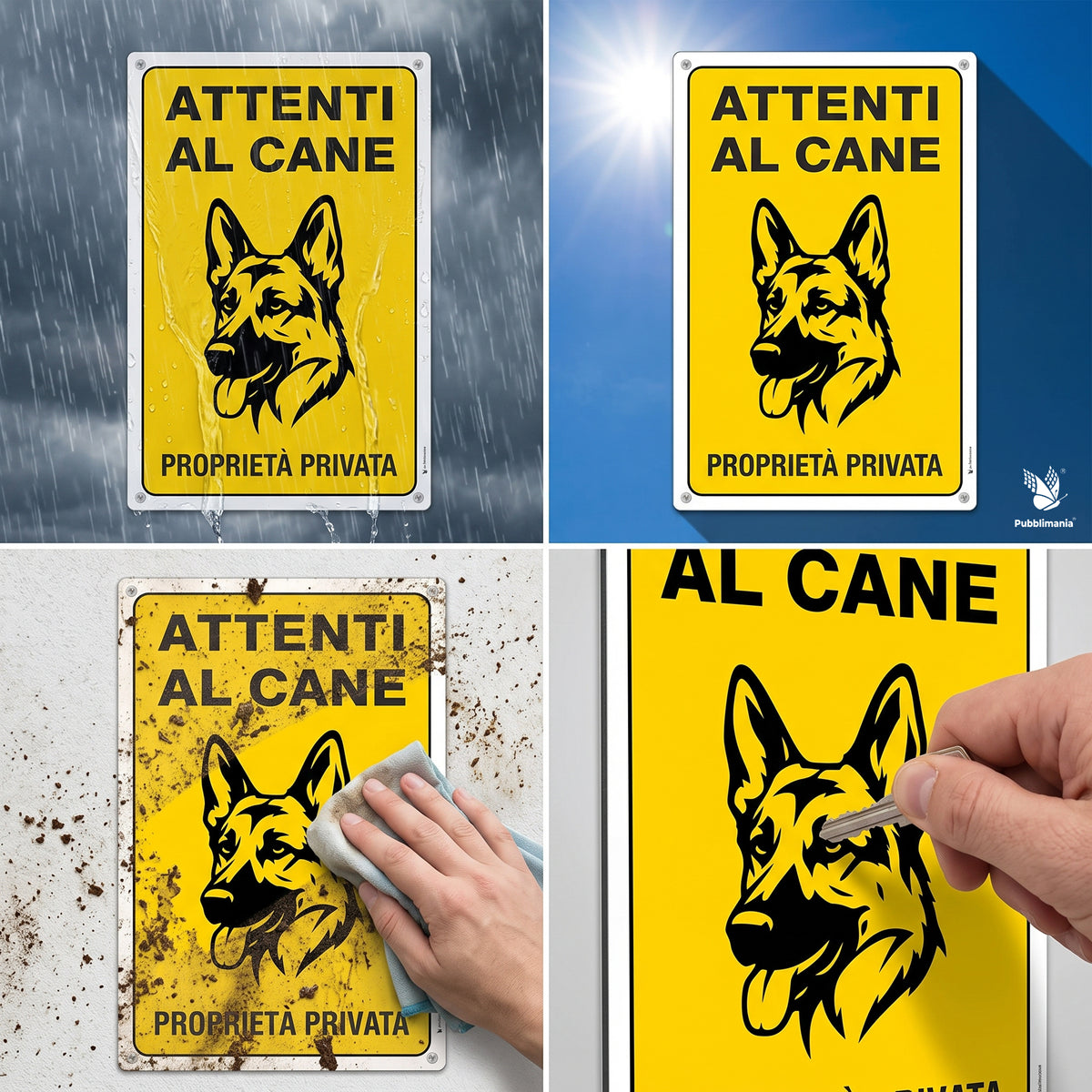Pubblimania 3 mm Verbundaluminium-Schild „Vorsicht vor Hunden, trainierte Hunde“