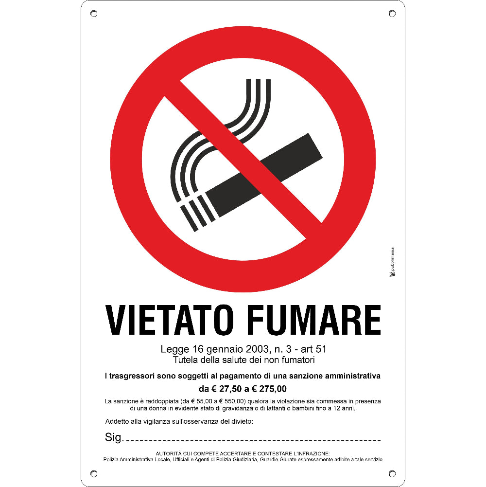 Cartello vietato fumare a norma GPRS