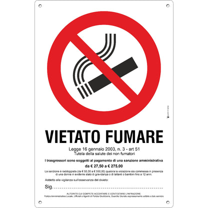 Cartello vietato fumare a norma GPRS