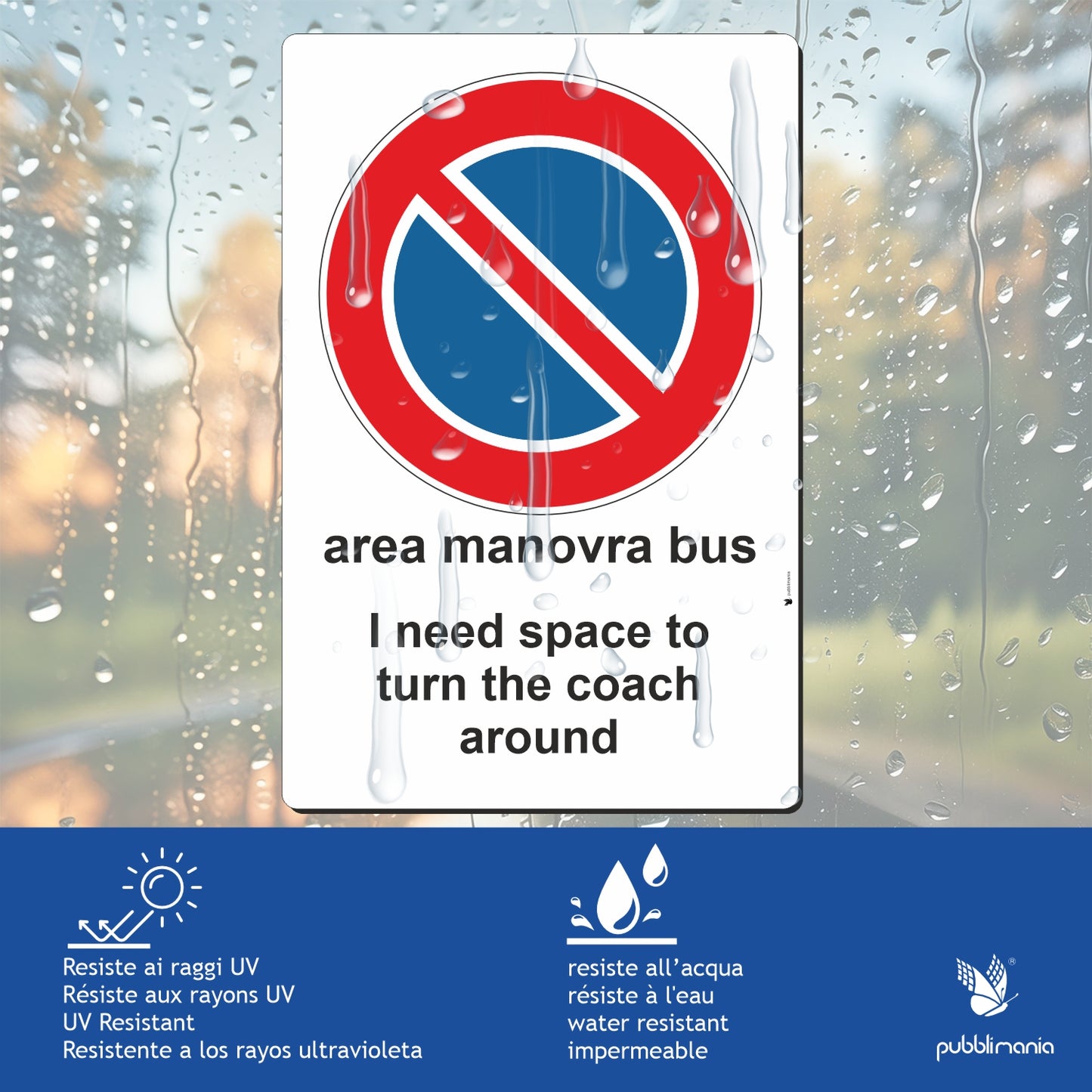 Pubblimania CARTELLO DIVIETO DI SOSTA MANOVRA BUS BILINGUE, per installazione a paletto. Con di Staffe e Bulloni