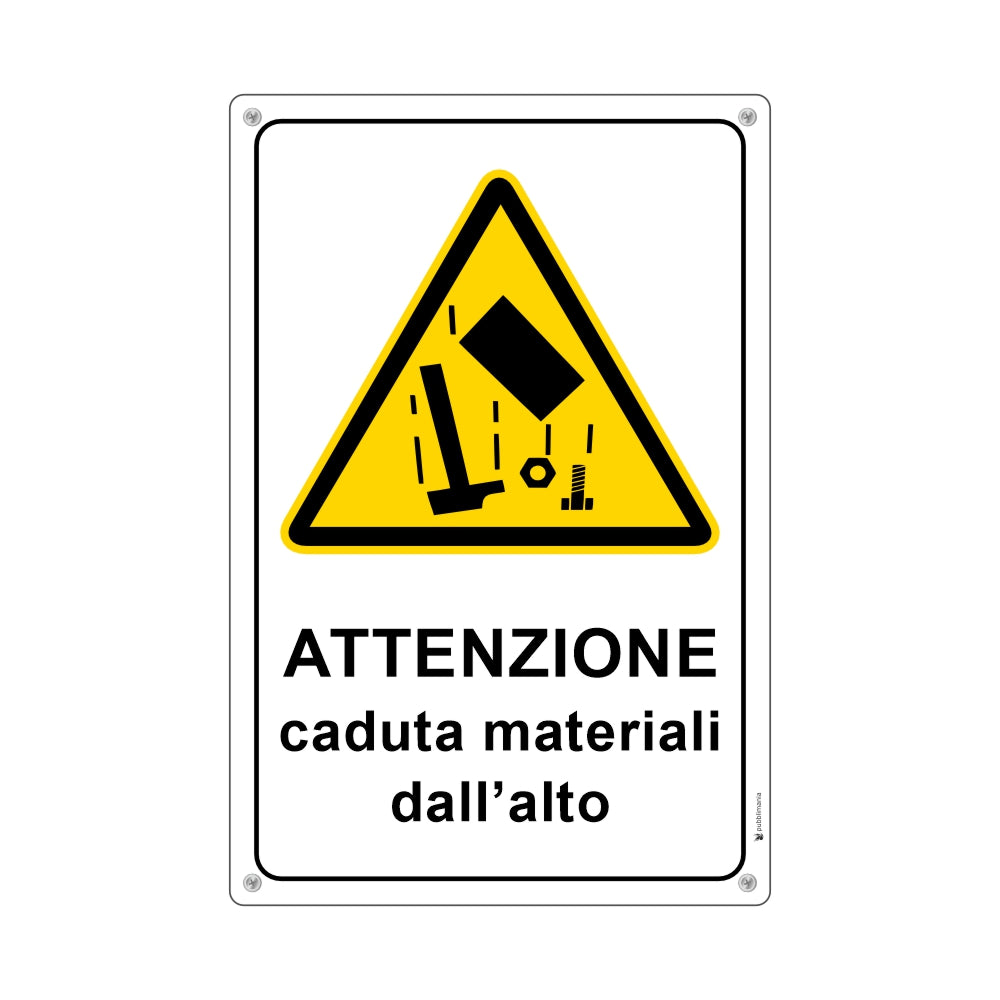 cartello attenzione cauta materiali dall'alto in alluminio pubblimania