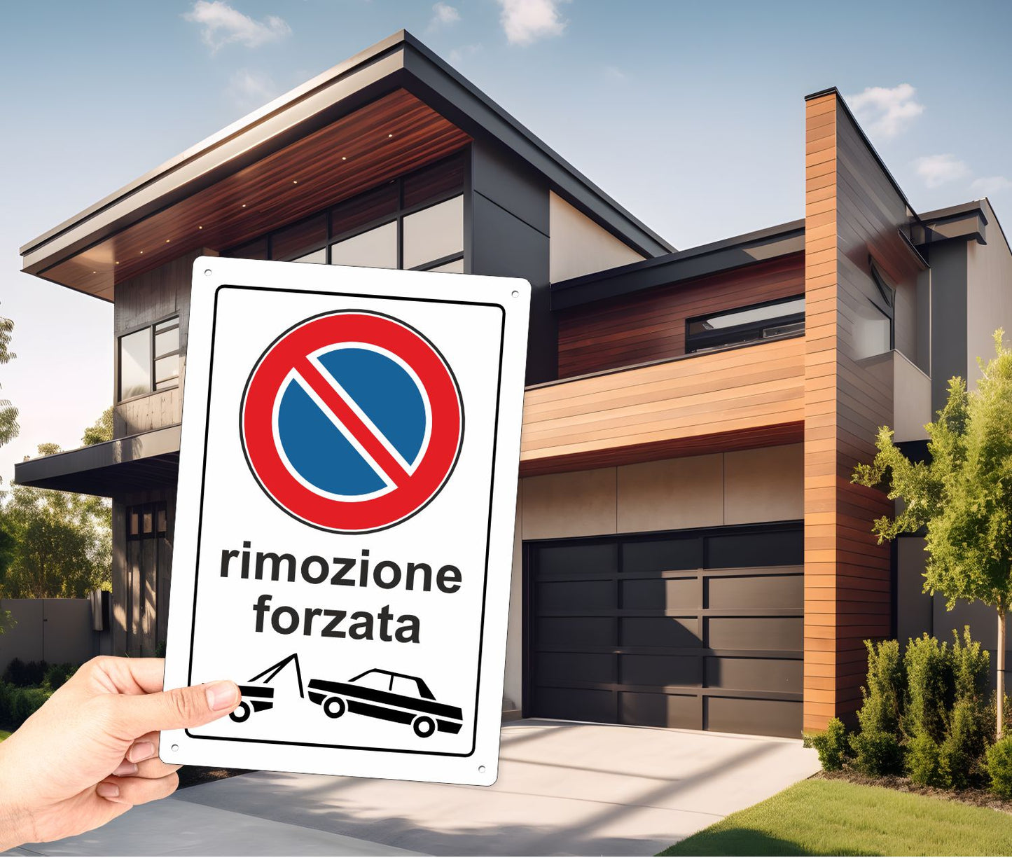 Pubblimania Cartello DIVIETO DI SOSTA RIMOZIONE FORZATA in alluminio rinforzato da 3 mm