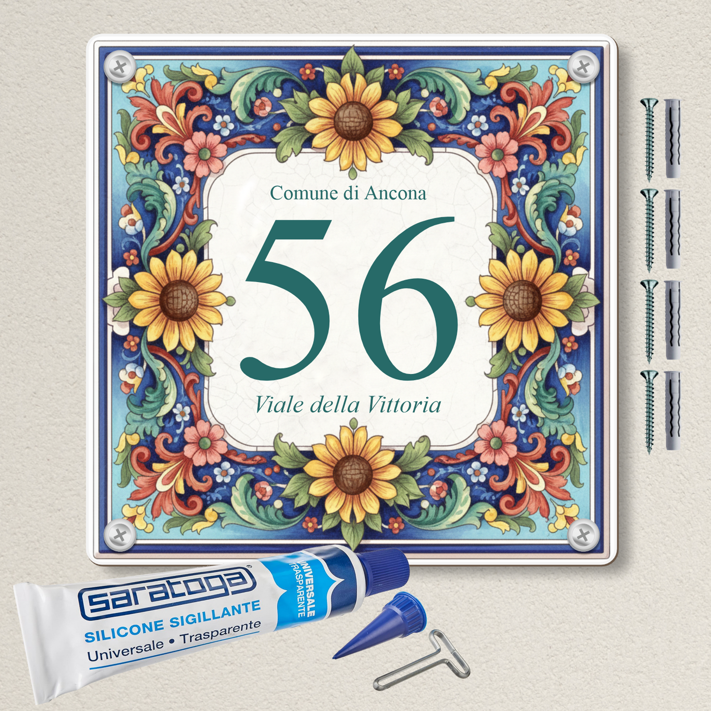 Pubblimania Hausnummer mit Blumen im altmodischen Stil, personalisiert aus verstärktem Aluminium