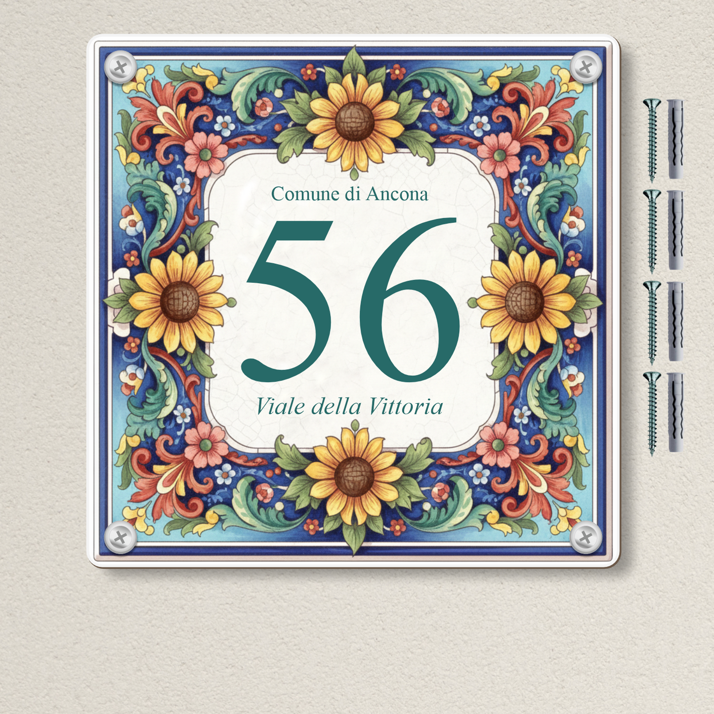 Pubblimania Hausnummer mit Blumen im altmodischen Stil, personalisiert aus verstärktem Aluminium