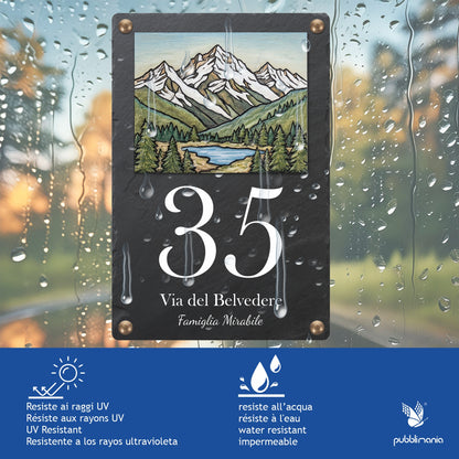 Pubblimania Numero Civico Montagna Effetto Ardesia - Alluminio 3 strati  Personalizzato