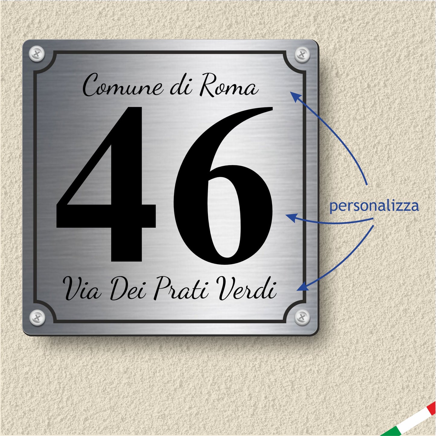 Pubblimania elegante NUMERO CIVICO PERSONALIZZATO in alluminio rinforzato argento spazzolato