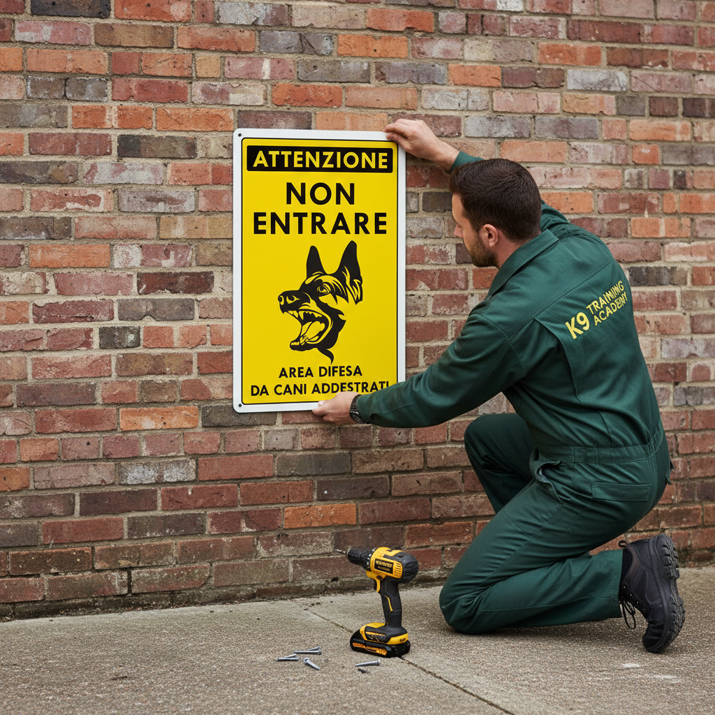 Addestratore tiene il cartello al muro con due mani