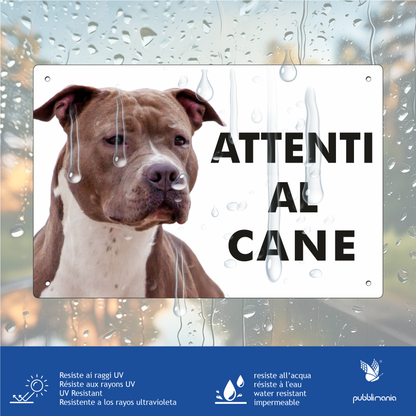 Pubblimania „Vorsicht vor dem Hund“-Schild AMSTAFF BROWN aus 3 mm starkem Aluminiumverbundmaterial