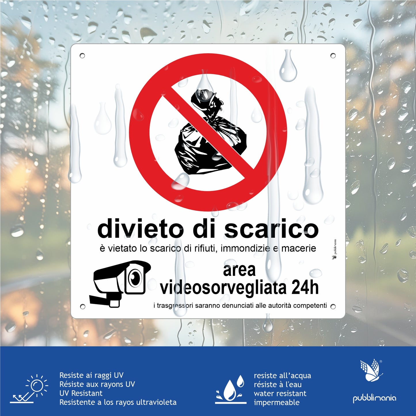 Pubblimania Cartello Divieto di scarico Area videosorvegliata alluminio composito da 3 mm di spessore