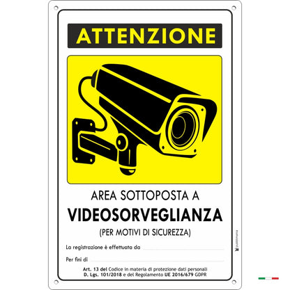 Cartello Videosorveglianza a norma in alluminio