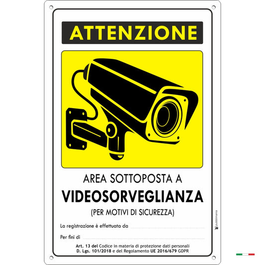 Cartello Videosorveglianza a norma in alluminio