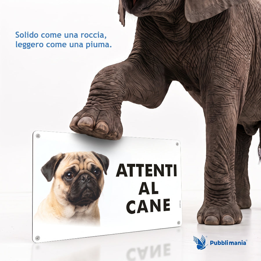 targa attenti al cane carlino resistente in dibond alluminio