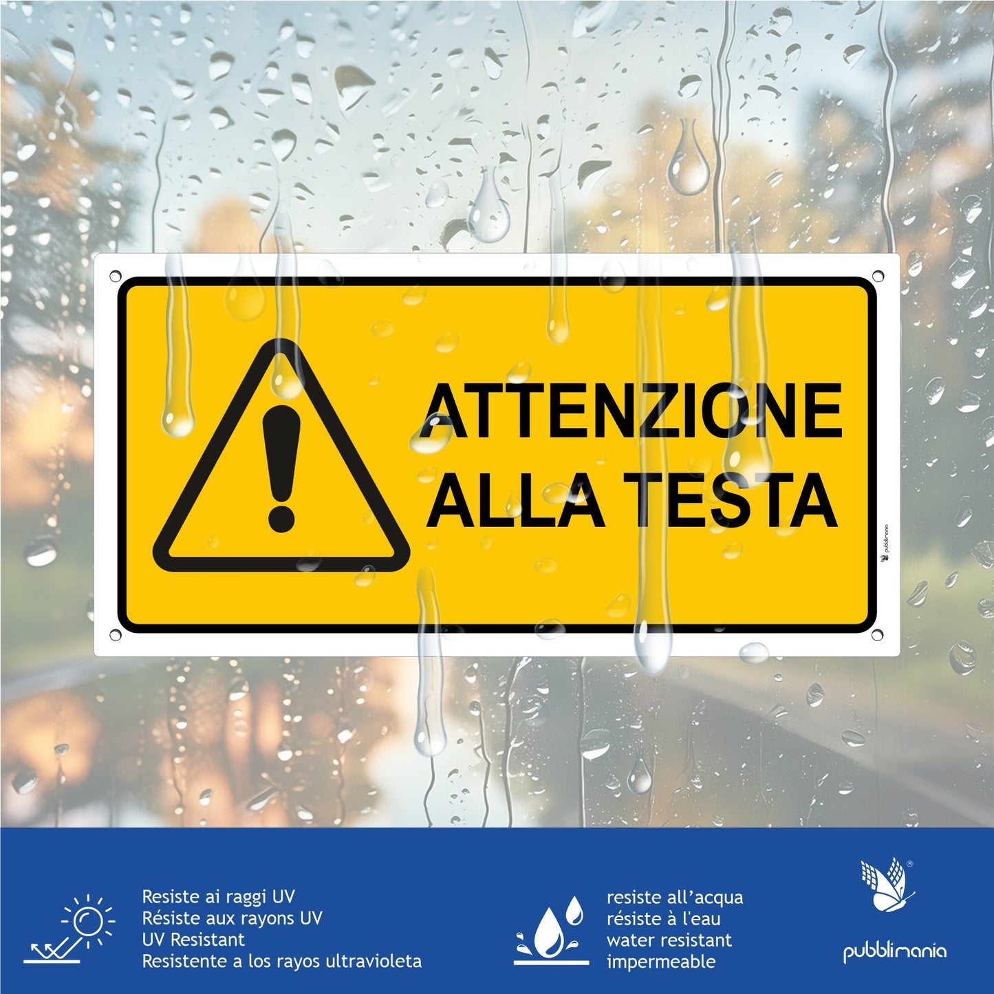 Cartello Attenzione alla testa - Alluminio Composito 3mm | Pubblimania