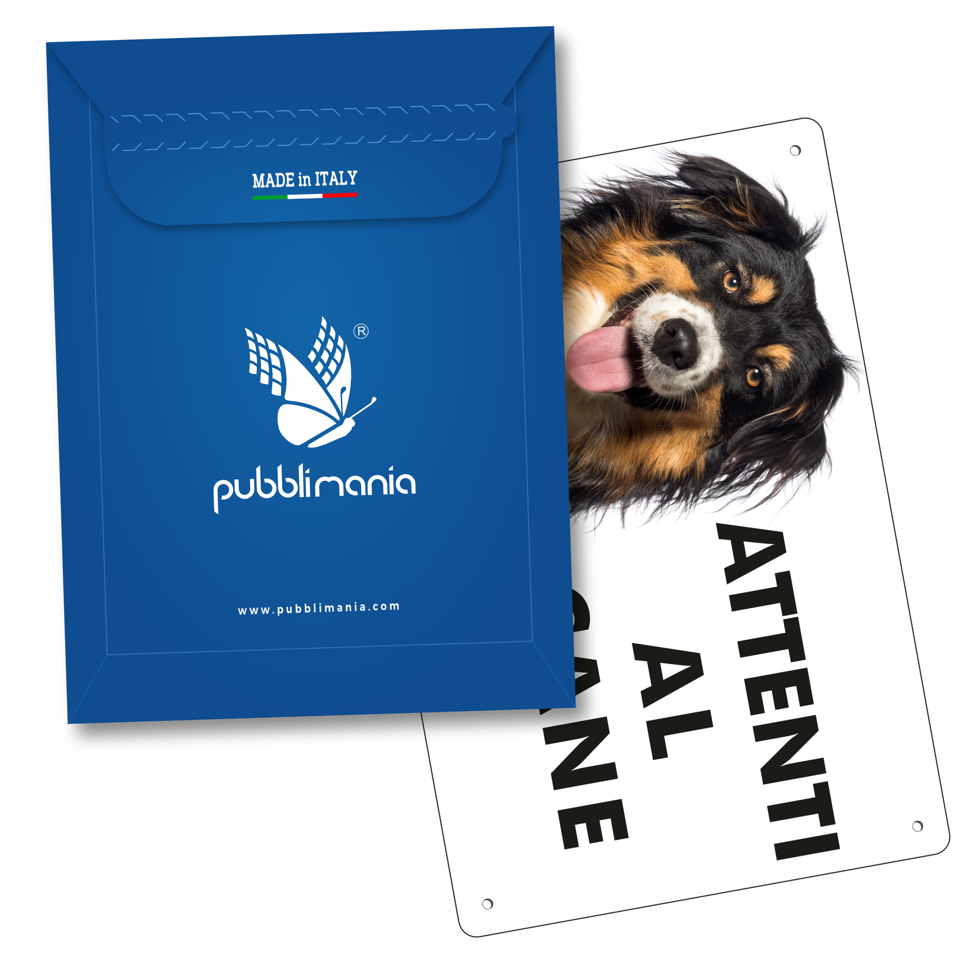 pubblimania cartello in dibond segnale in alluminio composito da 3 millimetri di spessore robusto con 4 fori agli angoli segnaletica cartello attenti al cane attenzione australian shepherd