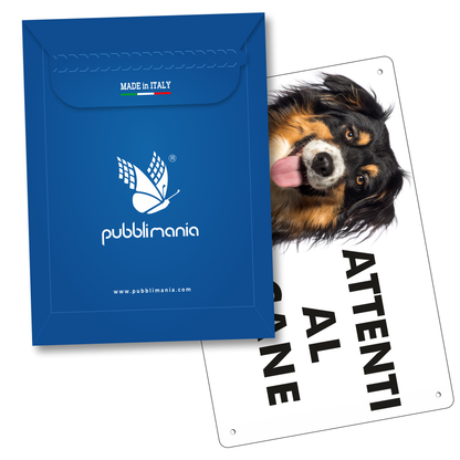 pubblimania cartello in dibond segnale in alluminio composito da 3 millimetri di spessore robusto con 4 fori agli angoli segnaletica cartello attenti al cane attenzione australian shepherd