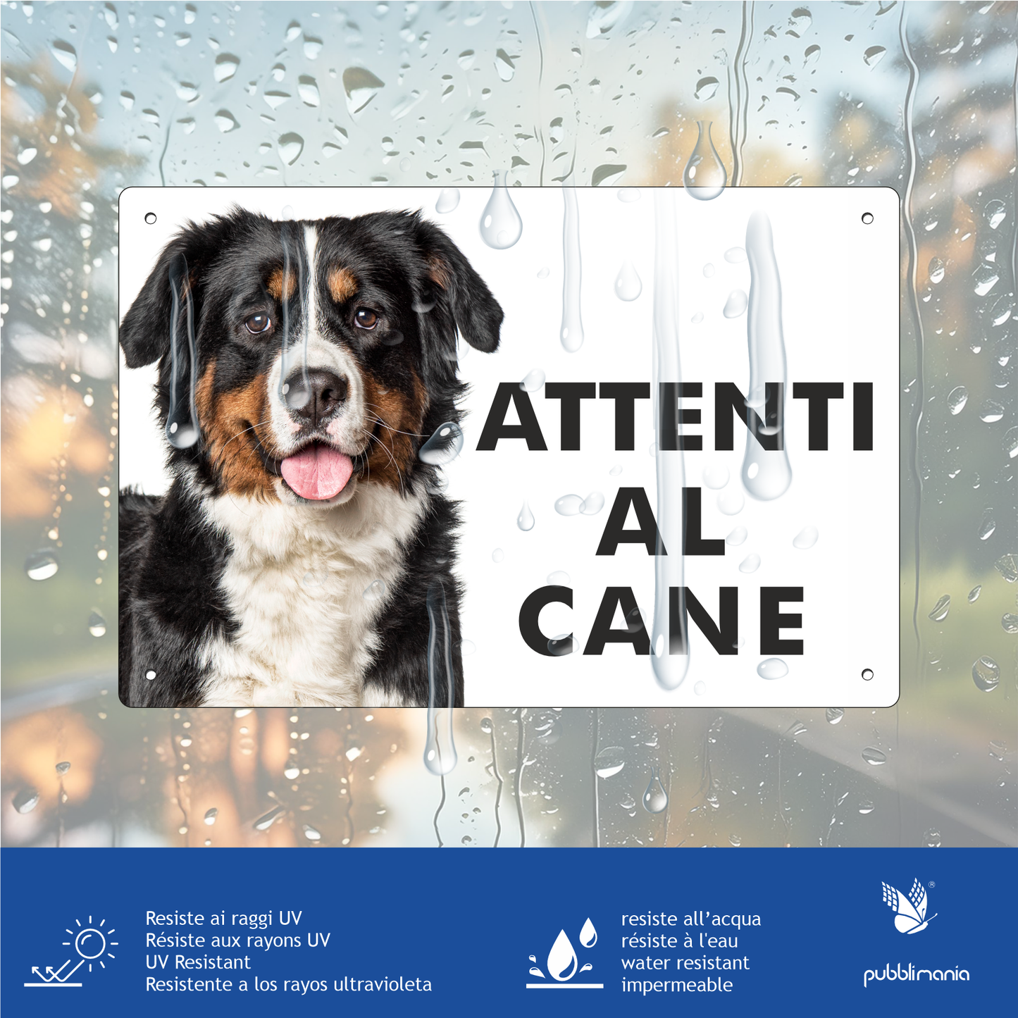 Pubblimania „Vorsicht vor dem Berner Sennenhund“-Schild aus 3 mm starkem Aluminiumverbundmaterial