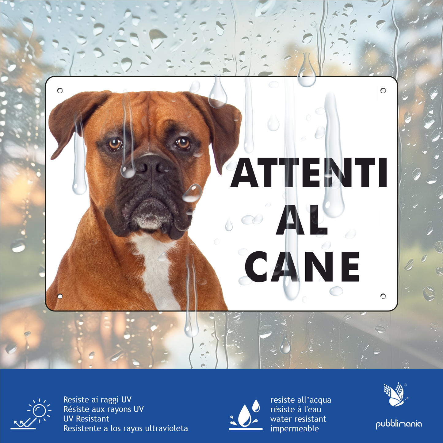 Pubblimania „Vorsicht vor dem Boxer“-Schild aus 3 mm starkem Aluminium für den Außenbereich