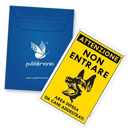 Pubblimania 3 mm Verbundaluminium-Schild „Vorsicht vor Hunden, trainierte Hunde“