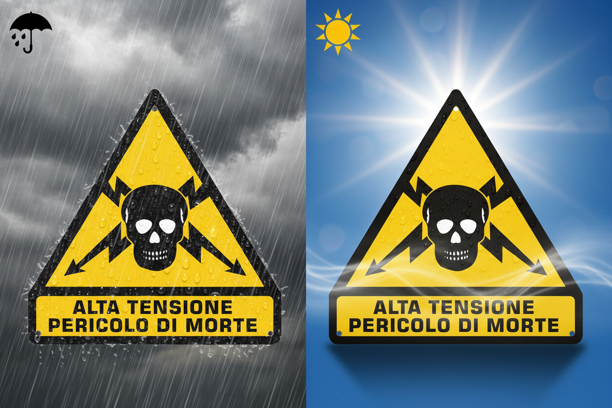 Cartello Alta Tensione in condizioni estreme