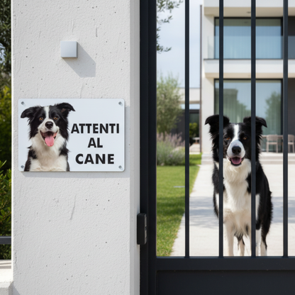 Pubblimania 3mm Aluminium-Warnschild „Vorsicht Border Collie“ für den Außenbereich