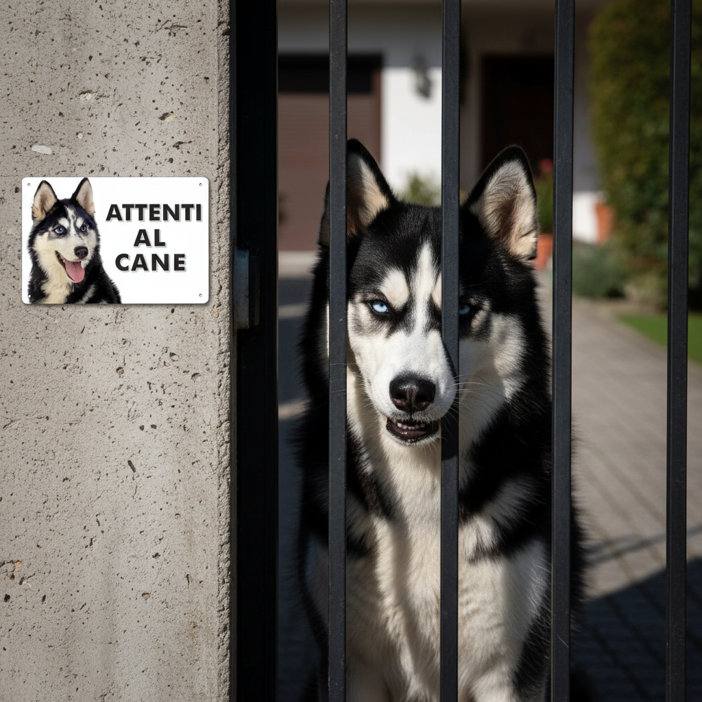 Pubblimania „Vorsicht vor dem Sibirischen Husky“-Schild aus 3 mm starkem Aluminiumverbundmaterial