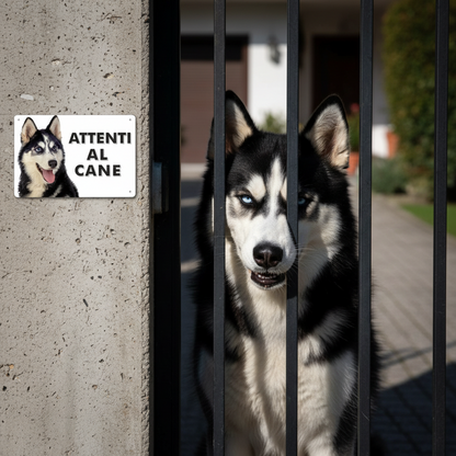 Pubblimania „Vorsicht vor dem Sibirischen Husky“-Schild aus 3 mm starkem Aluminiumverbundmaterial